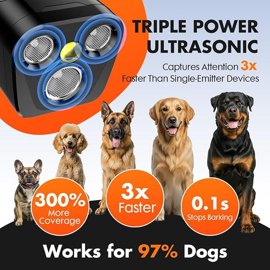 YUYQA Dog Bark Deterrent Device, 3X Ultrasonic Anti Barking, 6 Training Modes 23 FT Range Barks No More Indoors Outdoors Behavior Correct Safe & Humane Rechargeable Compact Bark Control for Dogs