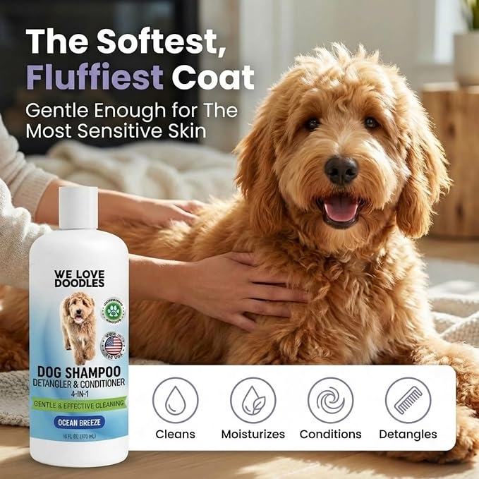 We Love Doodles Dog Detangler Spray - Leave-in Conditioner for Dogs - Dog Detangling Spray - Dematting Spray for Dogs - Tangle Remover - Made in The USA (Detangler & Shampoo (Ocean Breeze))