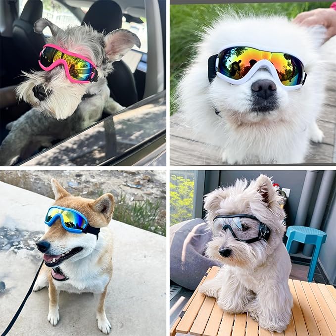 Dog Goggles Small Breed Dog Sunglasses with Adjustable for UV Protection Eyewear Doggy Doggie Puppy Glasses Anti-Fog Wind Dust Snowproof (Blue Frame Black Lens)