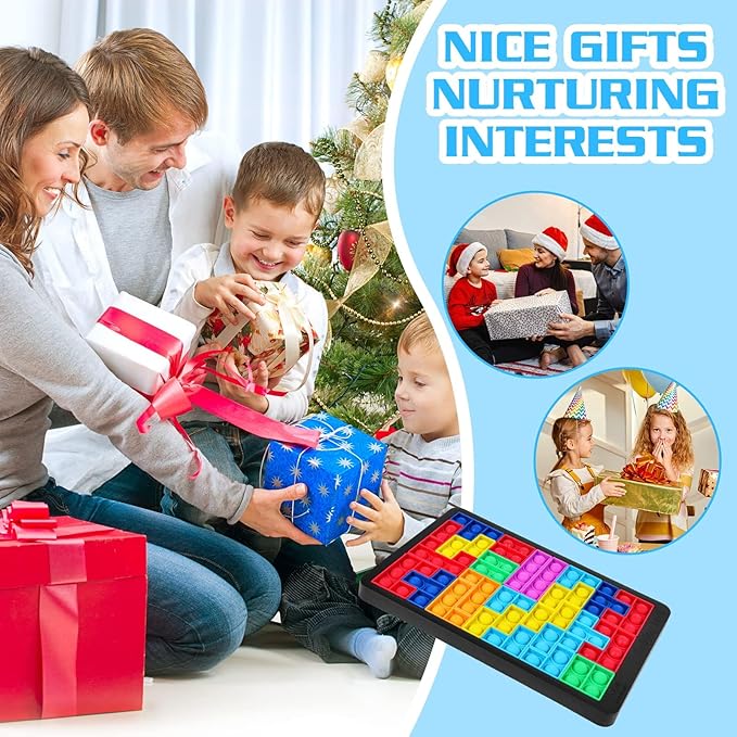 Ainiv Pop Puzzle Popper Fidget Game, Push Pop Brain Teasers Toy, Silicone Jigsaw Building Blocks Game Board, Educational Learning Puzzle and Intelligence Toys for Anxiety & Stress Relief