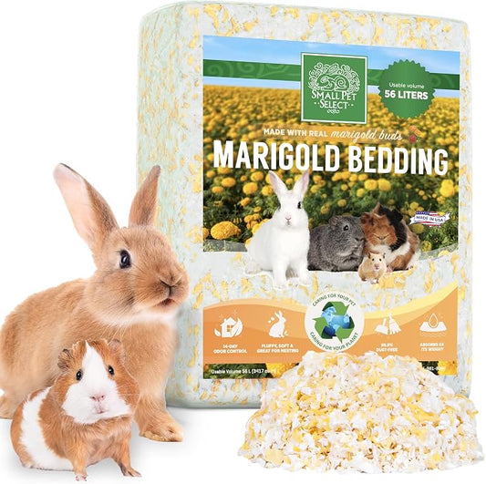Small Pet Select Marigold Bedding, Paper Bedding with Real Marigold, Soft Animal Bedding with Odor Control for Guinea Pig, Rabbit, Hamster, or Bunny, Cage Accessories, Made in USA, 56L