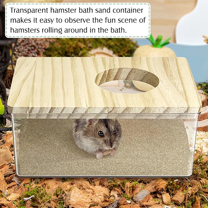 kathson Hamster Sand Bath Box Transparent Acrylic Small Animals Shower Bathtub Guinea Pigs Digging Sand Container Cage Accessories for Lemmings Gerbil Mice Hedgehog Chinchilla (Rectangle)