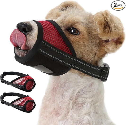 Pezluxe 2-Pack Dog Muzzle, Soft Air Mesh Muzzle Anti Biting Barking Chewing, Secure & Breathable Drinkable Pets Muzzles with Adjustable Strap, for Small Medium Large Dogs (Red-XS)