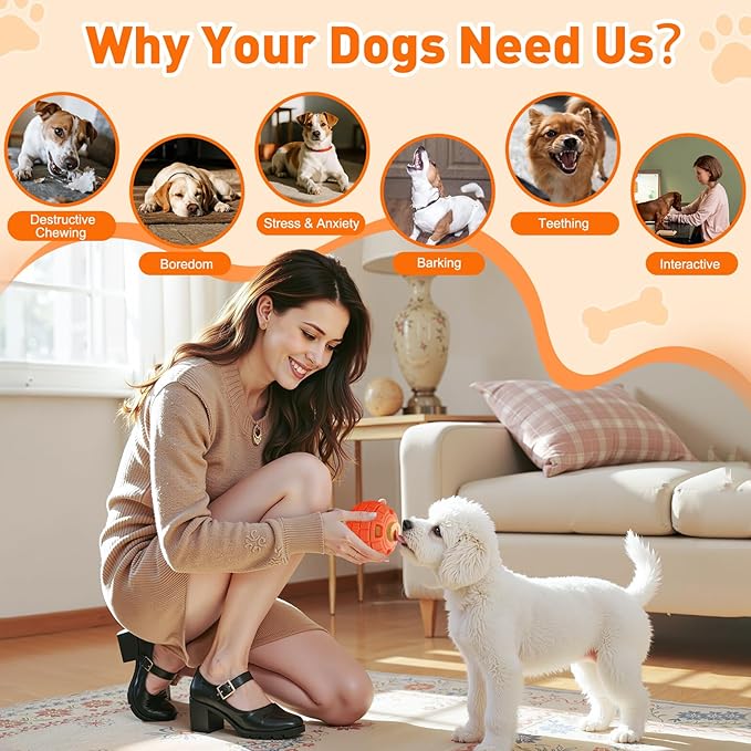 Interactive Dog Frozen Treat Toys, Dog Puzzle Enrichment Ball to Keep Them Busy, Slow Food Training, Durable Rubber Chew Dispensing Toy, Freezable Fillable Ball, for Small Medium Large Dogs (Orange)