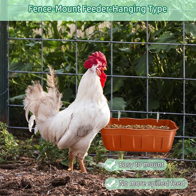 Chicken Feeder Waterer,Hanging Goat Feeders,Feed Trough 3.5 Quart 2 Pack,Hanging Fence Feed Trough for Poultry Livestock,Terracotta