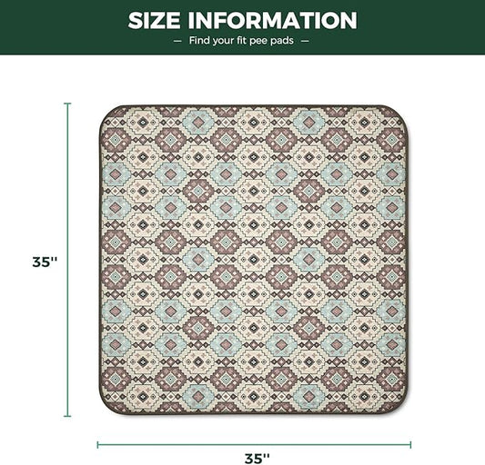 FXW Washable Pee Pads for Dogs, Puppy Pads with Super Absorbent, Specifically Designed for Potty Training, 35" Square, Tribal Beige, 2 Packs