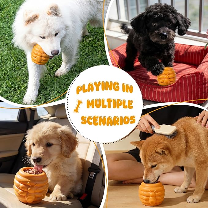 Gemscream 1 Pack Large Dog Toys for Aggressive Chewers, Dog Treat Dispensing Toy to Keep Them Busy, 2-in-1 Fillable Holder with 2 Cups and Food-Dispensing Lids for Large Medium (Yellow)