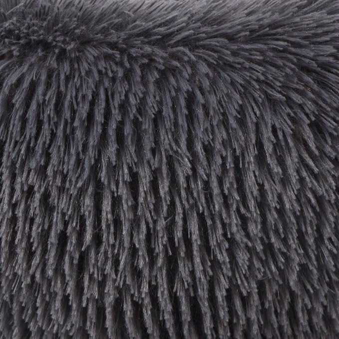 Calming Donut Dogs Beds for Medium Dogs up to 45 lb,30inch Anti-Slip Plush Round Dog Bed with Raised Rim,Fluffy Faux Fur Pet Bed for Cozy Sleep,Dark Grey
