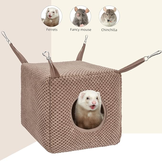 Niteangel Ferret Cozy Swing Hammock - Hanging Beds for Ferrets Rats Chinchilla Sugar Gliders or Other Small Animals (Chocolate)
