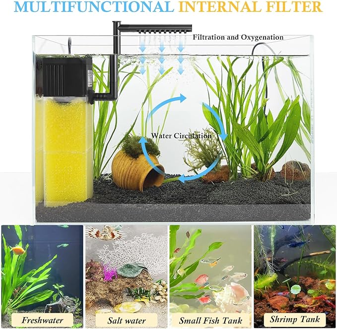 FEDOUR 10W 15W 20W Aquarium Submersible Filter, Quiet Fish Tank Internal Filter with Spray Bar, Powerful Aquarium Filter for 5-80 Gallon Tank (20W for 30-80Gallon)