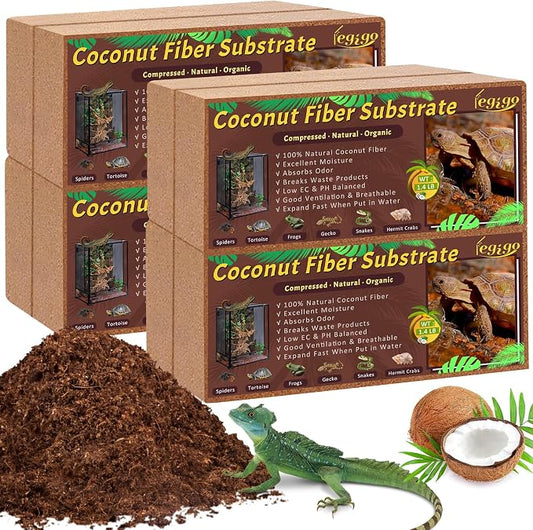 Legigo 8 Pack Coconut Fiber Substrate, Natural Coco Coir Bedding for Reptiles Turtles, Tortoises, Snake, Hermit Crab, Gecko, Lizard, Bioactive Terrarium Soil for Humidity Control and Plant Substrate