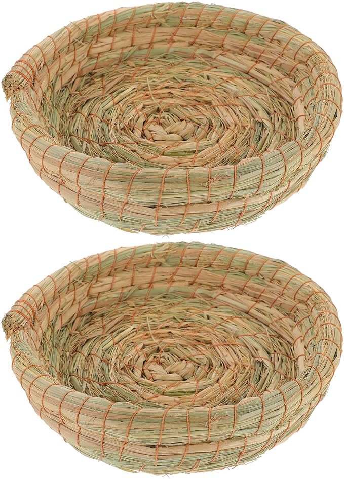 2pcs Woven Straw Pet House with Flat Bottom, Natural Handwoven Small Animal Shelter for Hamsters, Rabbits, Guinea Pigs, Ferrets – Cozy Warm Chewing Bed for Indoor Pet Cages