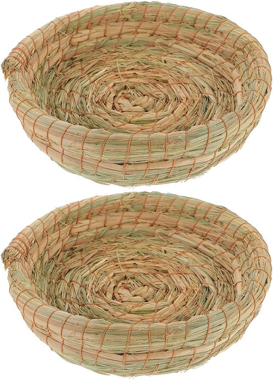 2pcs Woven Straw Pet House with Flat Bottom, Natural Handwoven Small Animal Shelter for Hamsters, Rabbits, Guinea Pigs, Ferrets – Cozy Warm Chewing Bed for Indoor Pet Cages