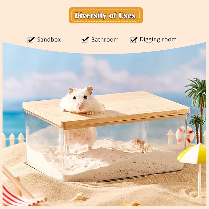 Transparent Hamster Sand Bath Box with Ladder Acrylic Dust Bath Digging Box and Hideout Clear Small Pet Bathroom for Hamsters Gerbils