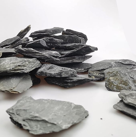 Voulosimi Natural Slate Rocks PH Neutral Stone Perfect Rocks for Aquariums, Landscaping Model,Tank Decoration,Amphibian Enclosures (3.5 LB, 5-7 inch)