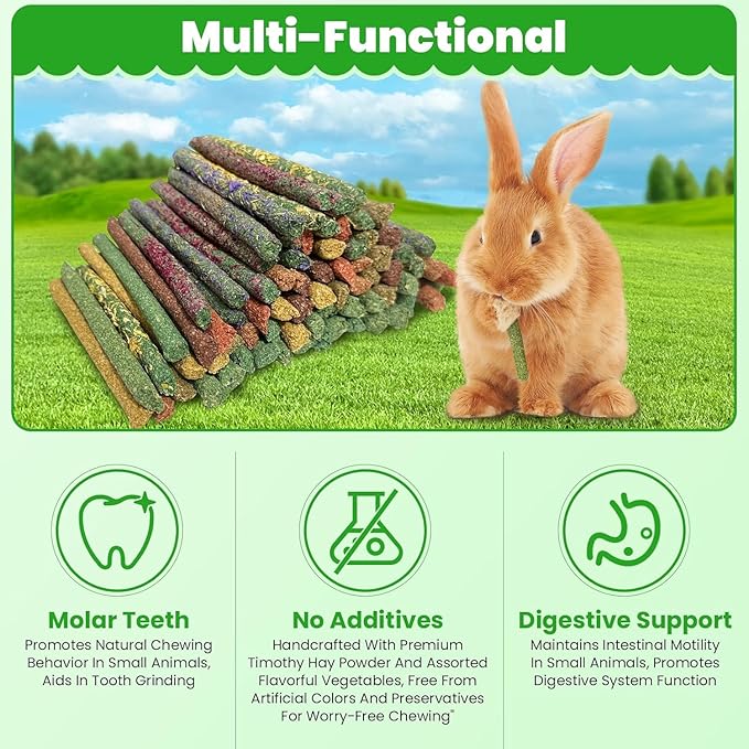 77Pcs Rabbit Chew Sticks, Guinea Pig Toys, 11 Flavors Natural Grass Molar Teeth Stick, Mixing Flowers, Roses, Calendula and Forget Me Not, Small Animals Treats