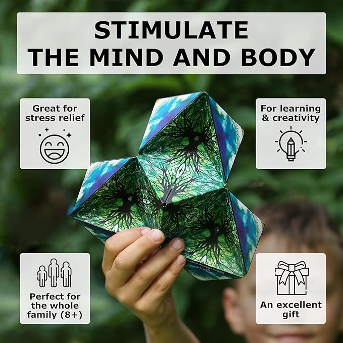 Shashibo Shape Shifting Box - Award-Winning STEM Fidget Toy with Ultra Strong Magnets - Puzzle Cube Transforms Into 100+ Shapes, Perfect Sensory Gift for Kids, Teens, and Adults (Elements)
