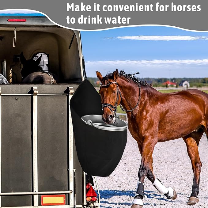 Paterr 2 Pcs Black Horse Feed Bag Hanging Bucket Holder Trailer Bag Suitable for 5 Gallon Water Bucket Horse Trailer Accessories 600d Polyester Feeding Supplies
