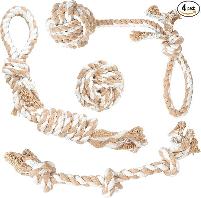 Fida Dog Rope Toys 4 Pack, Puppy Teething Sturdy Cotton Chew Tug Ropes Indoor/Outdoor, Exercise Interactive Tug O'War Toys Set for Boredom Small-Meidum Dogs