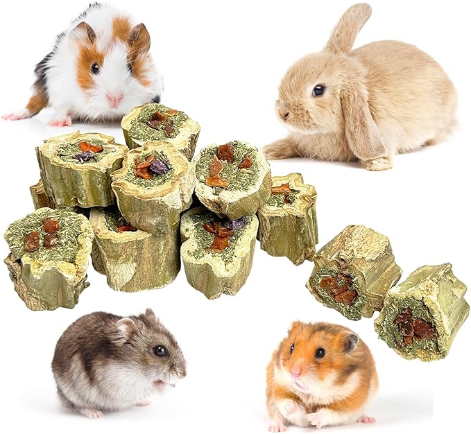 PINVNBY Rabbit Chew Toys Natural Papaya Wood Bunny Treats with Grass Carrot Apple and Sweet Potato Guniea Pig Molar Snacks for Hamster Chinchilla Gerbil Small Animals Teeth Grinding (3.52 oz)