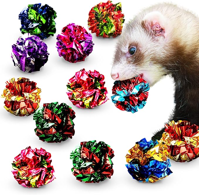 SunGrow Ferret Mylar Crinkle Balls, for Exercise to Keep Fit, Lightweight, Multicolor Shiny Foil with Crinkly Sound for Indoor Pet (12 pcs)