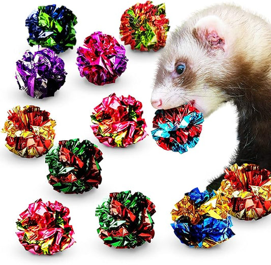 SunGrow Ferret Mylar Crinkle Balls, for Exercise to Keep Fit, Lightweight, Multicolor Shiny Foil with Crinkly Sound for Indoor Pet (12 pcs)