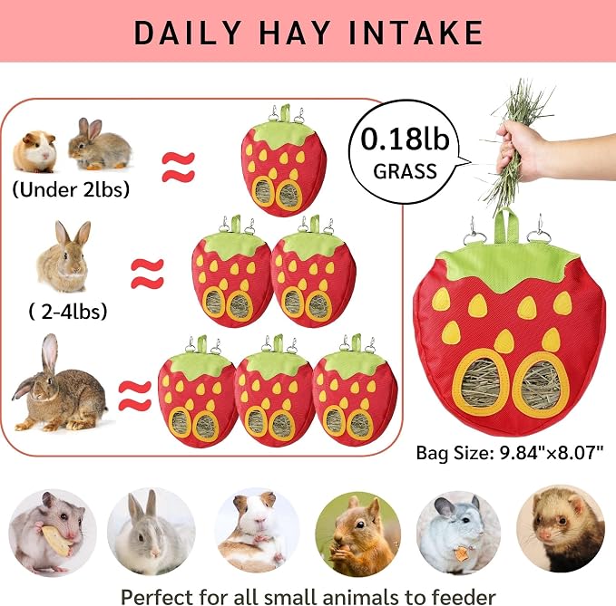 JanYoo Bunny Supplies Food Storage Hay Rack Feeder Rabbit Bag Hanging Manger for Guinea Pigs Chinchilla Gerbils Ferrets