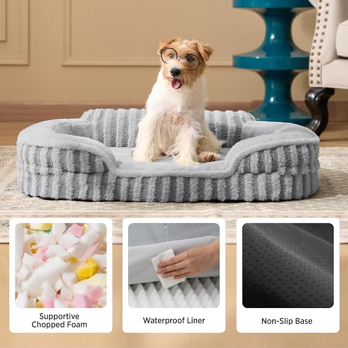 LE SURE Cute Dog Beds Large Sized Dog, Orthopedic Waterproof Large Pet Bed with Sides, High Back Non-Slip Bottom and Egg-Crate Foam Pet Couch Sofa with Washable Removable Cover, Grey