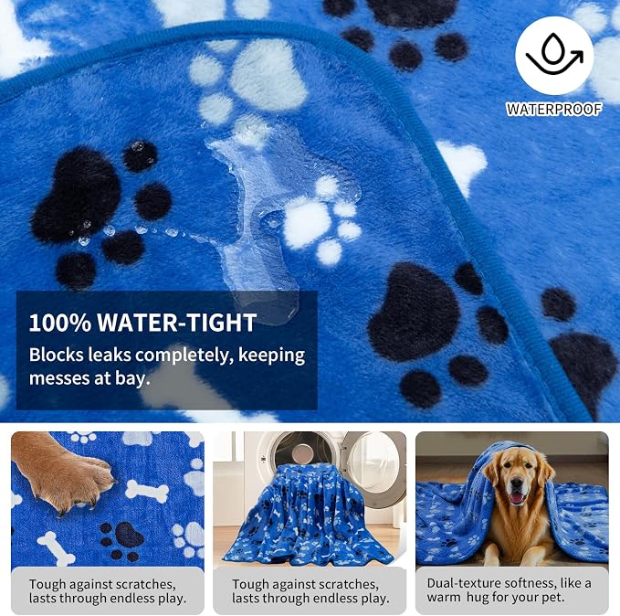 Dog Blanket Paw Bone Pattern 1 Pack 2 Super Soft Warm Flannel Sofa Cover Car Bed Protector, Urine Proof Washable Outdoor Pet Blanket for Puppy Large Dogs & Cats,40"*30" Blue&Grey