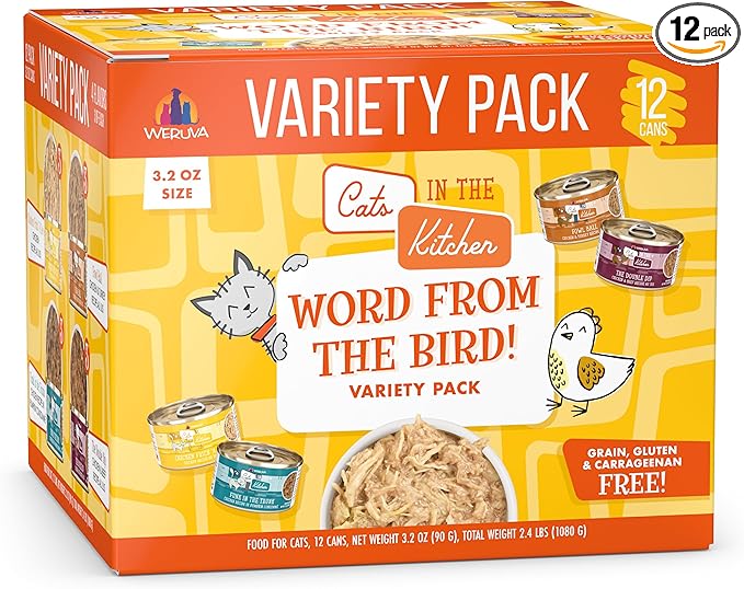 Weruva Cats in The Kitchen, Word from The Bird! Variety Pack, 3.2oz Can (Pack of 12)