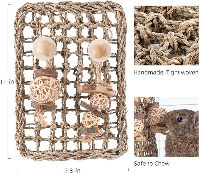 andwe Seagrass Protector Mat with Toys for Rabbit Bunny Chinchilla Guinea Pigs or Other Rodent Pets (11 X 7.87-inch)