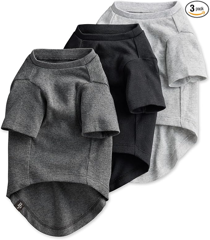 Pet Passion Toby II - The Perfect Tee, 3 Pack Short Sleeve Pet T-Shirt 100% Organic Cotton Tees Clothes for Small, Medium, Large Dogs, Gray Ombre, Small (10-25 lbs)