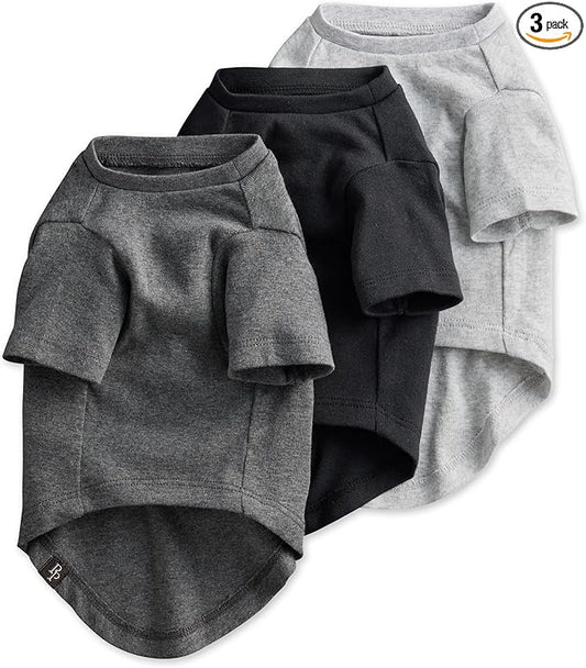 Pet Passion Toby II - The Perfect Tee, 3 Pack Short Sleeve Pet T-Shirt 100% Organic Cotton Tees Clothes for Small, Medium, Large Dogs, Gray Ombre, Small (10-25 lbs)