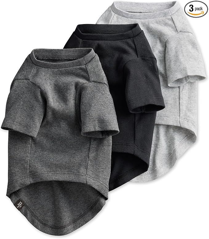 Pet Passion Toby II - The Perfect Tee, 3 Pack Short Sleeve Pet T-Shirt 100% Organic Cotton Tees Clothes for Small, Medium, Large Dogs, Gray Ombre, Medium (20-45 lbs)