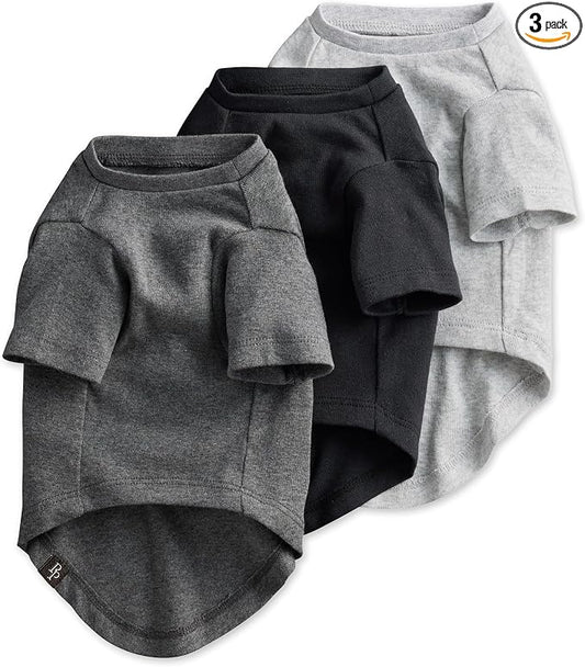 Pet Passion Toby II - The Perfect Tee, 3 Pack Short Sleeve Pet T-Shirt 100% Organic Cotton Tees Clothes for Small, Medium, Large Dogs, Gray Ombre, Medium (20-45 lbs)