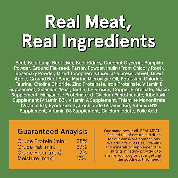 TRMC Real Meat Air Dried Cat Food & Dog Food w/Real Beef - 14oz of USA-Crafted Grain-Free Dry Dog & Cat Food Sourced from Hormone-Free, Free-Range, Grass-Fed Beef - All Natural, High Protein Pet Food