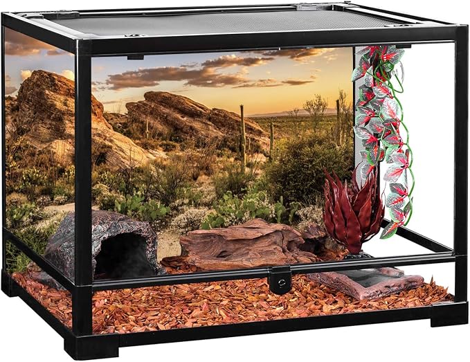AWERT Reptile Habitat Background Blue Sky Oasis Cactus Sun and Desert Terrarium Background 36x18 inches Durable Polyester Background
