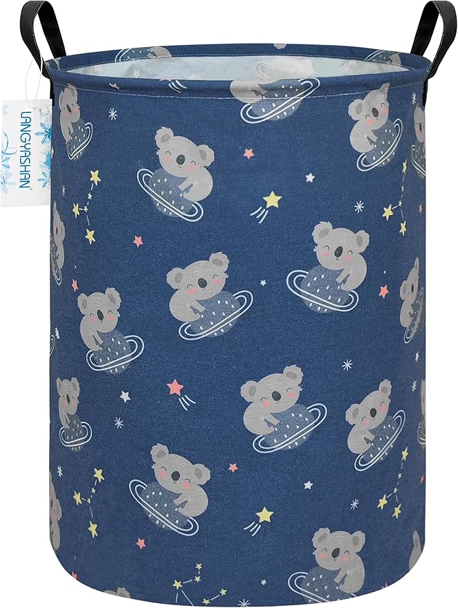 Laundry Basket Canvas Fabric Collapsible Organizer Basket for Storage Bin Toy Bins Gift Baskets Bedroom Clothes Children Nursery Hamper (Space Koala)