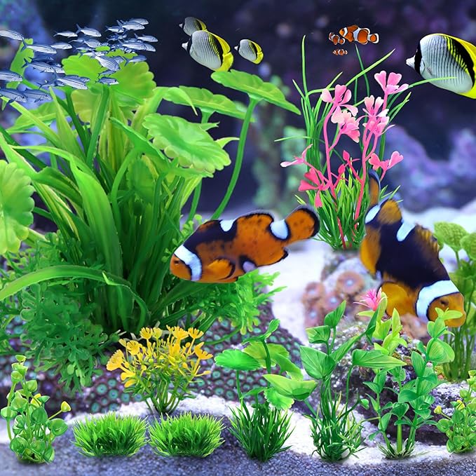 QUOZUO Fish Tank Accessories Aquarium Decorations Green Plants, 11cs Small Goldfish Turtle Tank Decorations Artificial Plants, Aquarium Decor Plastic Grass Plant