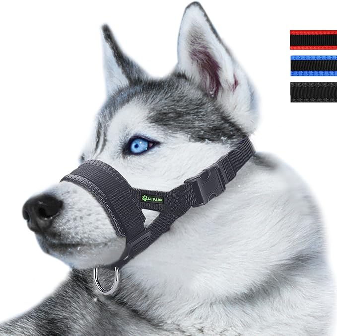 Nylon Dog Muzzle for Small,Medium,Large Dogs Prevent from Biting,Barking and Chewing,Adjustable Loop(L/Black)