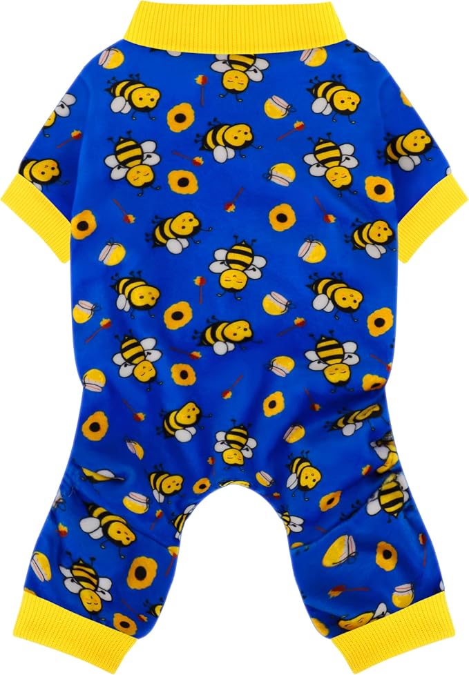 Paiaite Dog Pajamas Onesie: Comfortable Four-Legged Apparel for Small, Medium, & Large Dogs, Polyester Material for Comfort, Wrinkle Resistance, Moisture Wicking, Stretchiness Cute Bee Blue L
