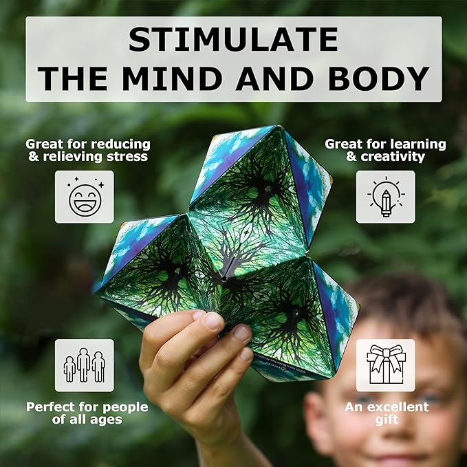 Shashibo Shape Shifting Box - Award-Winning STEM Fidget Toy with Ultra Strong Magnets - Puzzle Cube Transforms Into 100+ Shapes, Perfect Sensory Gift for Kids, Teens, and Adults (Earth)