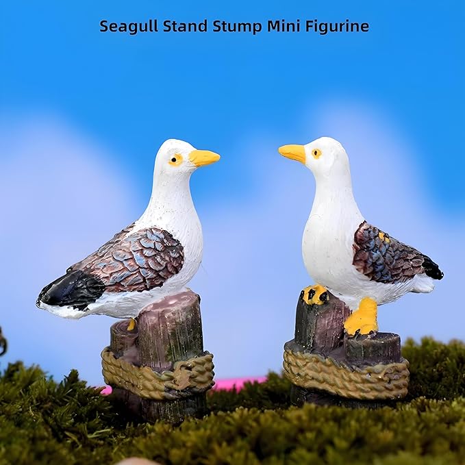 2Pcs Seagull Garden Figurines, Resin Bird Statues for Fairy Garden, Landscape Decor, Micro Landscape, Aquarium and Terrarium Decor