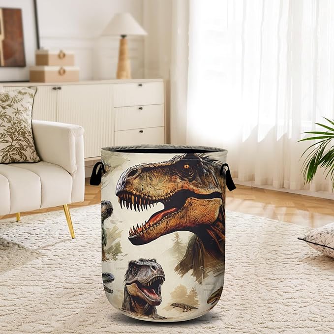 Dinosaur Laundry Basket, Laundry Hamper Collapsible Oxford Cloth with Handle Clothes Storage Bin for Bathroom Laundry Room Bedroom 15.7 X 20 Inch