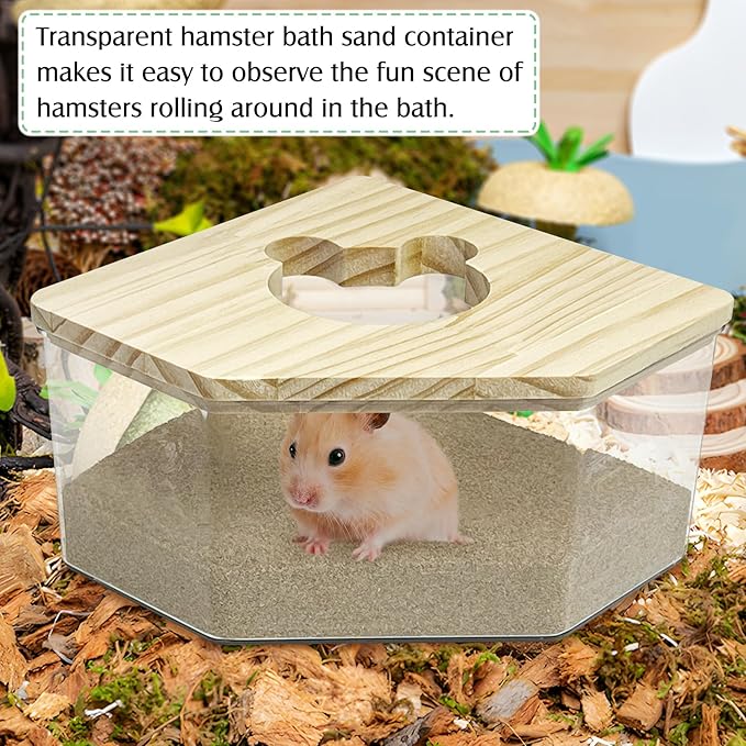 kathson Hamster Sand Bath Box Transparent Acrylic Small Animals Shower Bathtub Syrian Hamster Digging Sand Container Cage Accessories for Lemmings Gerbil Mice (Small Pentagon)