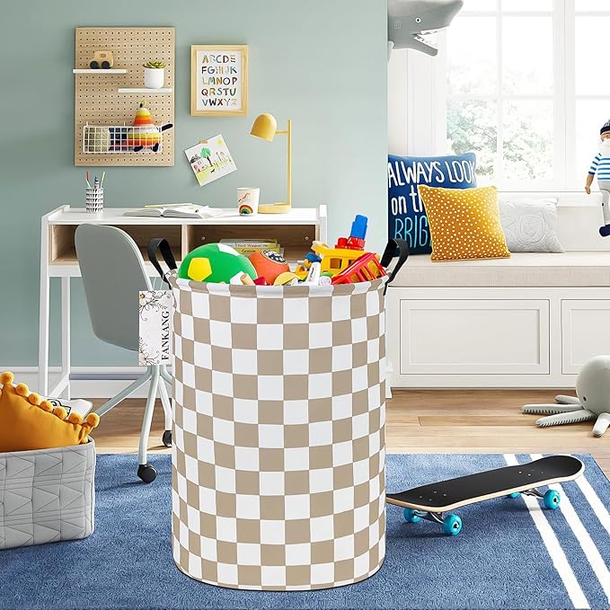 Storage Basket, Nursery Hamper Canvas Laundry Basket Foldable with Waterproof PE Coating Large Storage Baskets for Kids Boys and Girls, Office, Bedroom, Clothes,Toys(Beige flag)