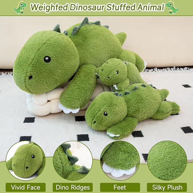 SQEQE Weighted Stuffed Animals Dinosaur Plush, Weighted Stuffed Animals Dino Plushies for Cozy Comfort, Soft T-Rex Pillow Toy for Kids Adults, Valentines & Birthday Gifts 13.8 Inch, 1.7 Lbs