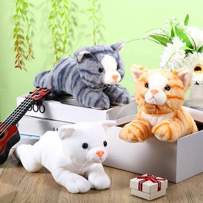 3 Pcs 9 Inch Cat Stuffed Animal Plush Gift Baby Shower Party Favors Cute Kitten Plush Toys Small Cat Stuffed Animal Soft Sleeping Supplies for Boys Girls Toddlers Birthday(Regular Style)