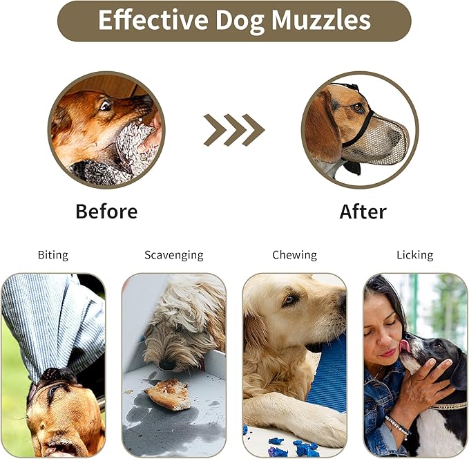 Dog Muzzle, Breathable Soft for Extra Small Dogs to Anti & Prevent Barking Biting Chewing, Reflective & Adjustable Basket Muzzle with Air Mesh for Dachshund Brown XS