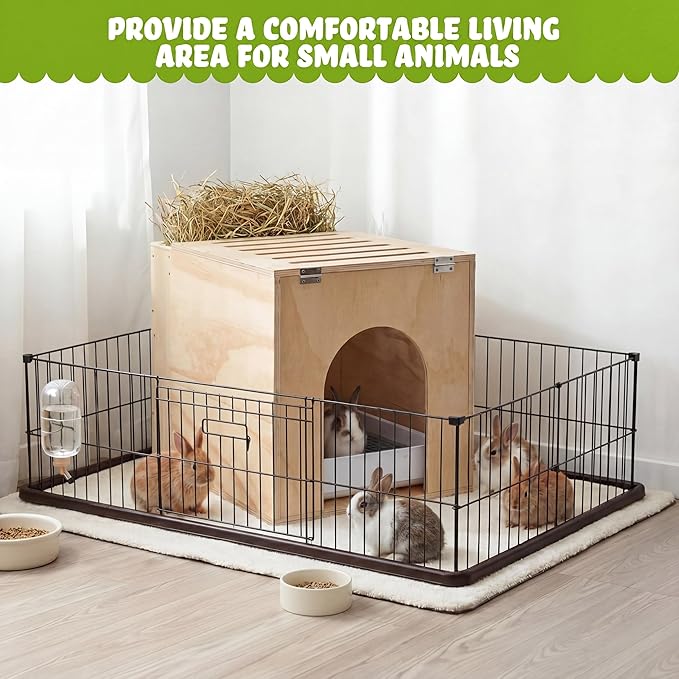 2 in 1 Extra Large 23 x 13.4 Inches Wooden Rabbit Litter Box with Hay Feeder Large Capacity Less Mess Rabbit Hay Feeder Litter Box Set for Rabbits, Bunny, Guinea Pig, Hamster, Small Animals
